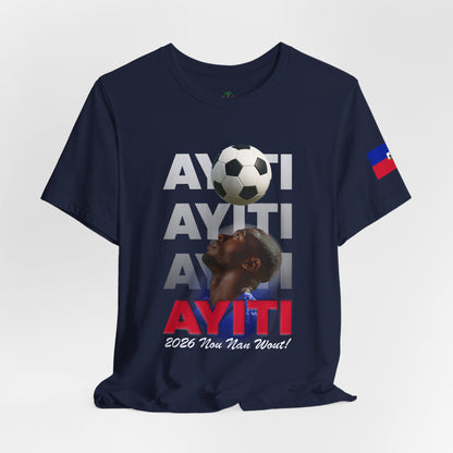 Ayiti World Tour Soccer Tee | Haitian Flag Sleeve, 2026 Nou Nan Wout!
