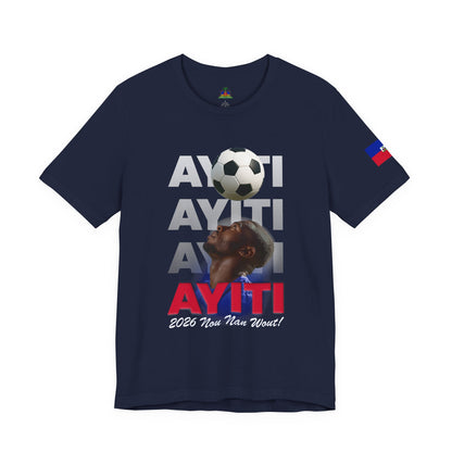 Ayiti World Tour Soccer Tee | Haitian Flag Sleeve, 2026 Nou Nan Wout!