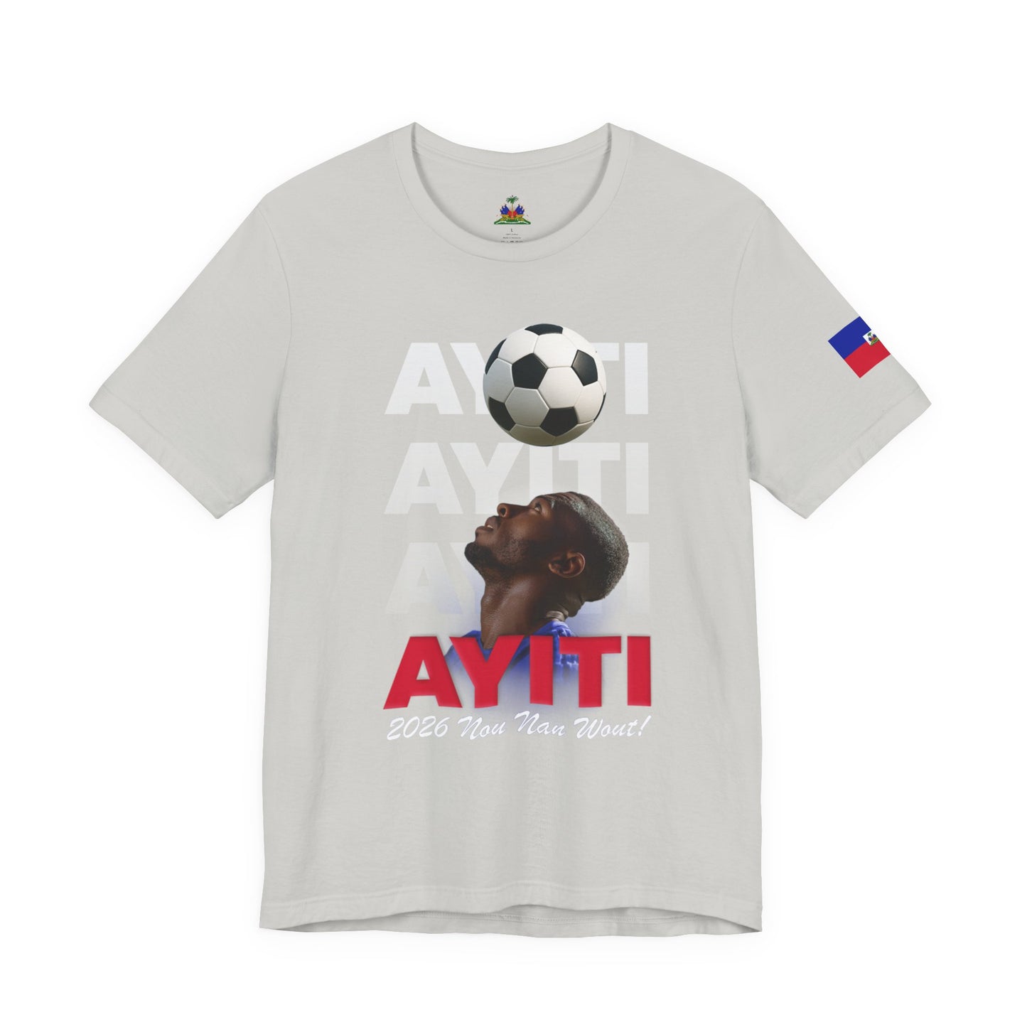 Ayiti World Tour Soccer Tee | Haitian Flag Sleeve, 2026 Nou Nan Wout!