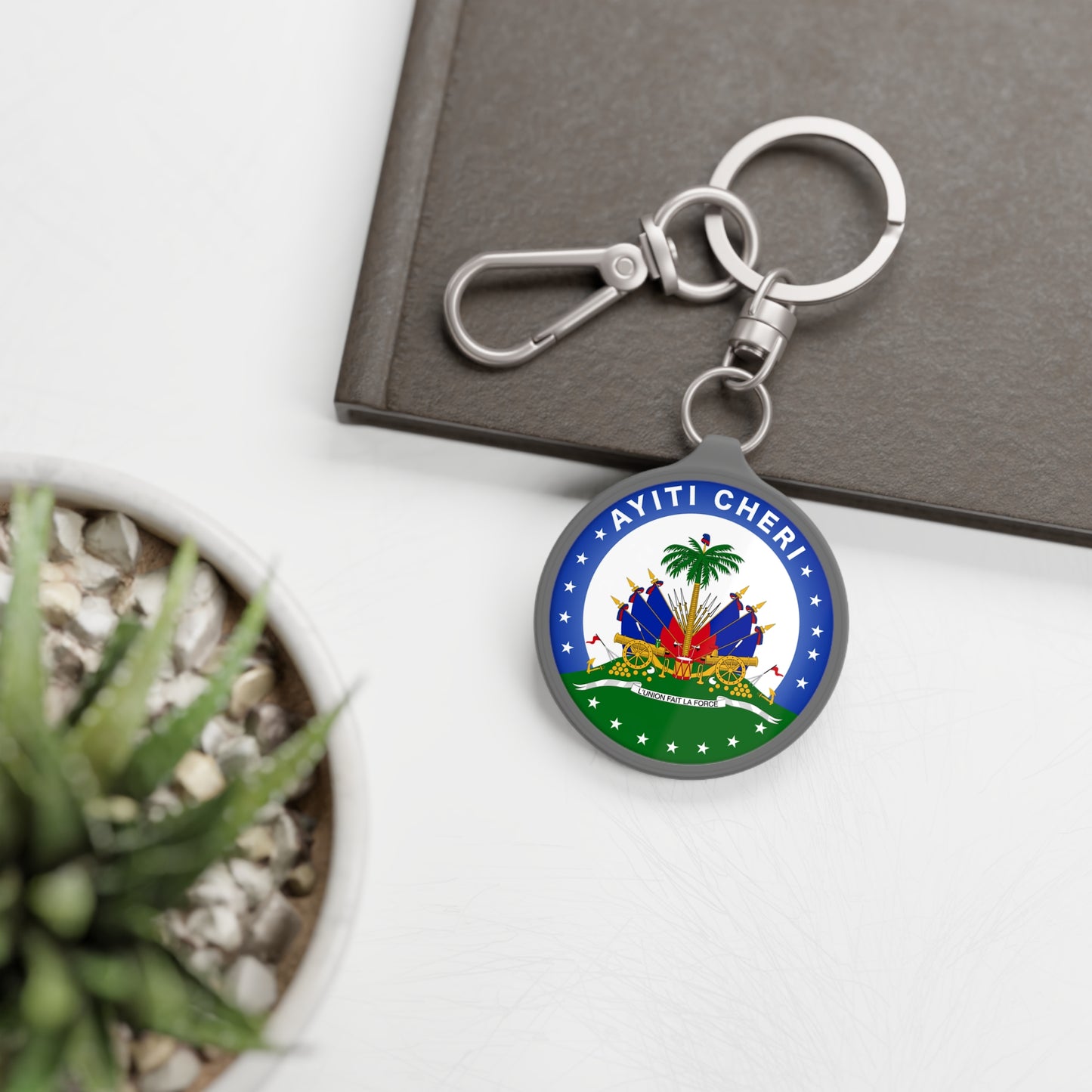 Keyring Tag, Ayiti Cheri Design - Haiti Souvenir, Car Key Chain, Backpack Charm, Traveler Gift