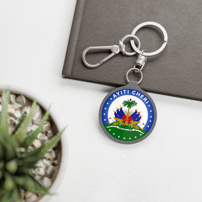 Keyring Tag, Ayiti Cheri Design - Haiti Souvenir, Car Key Chain, Backpack Charm, Traveler Gift